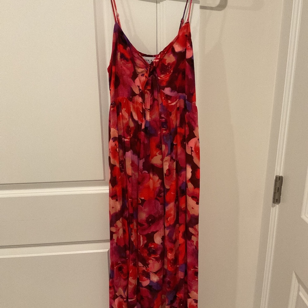 Pink floral midi dress